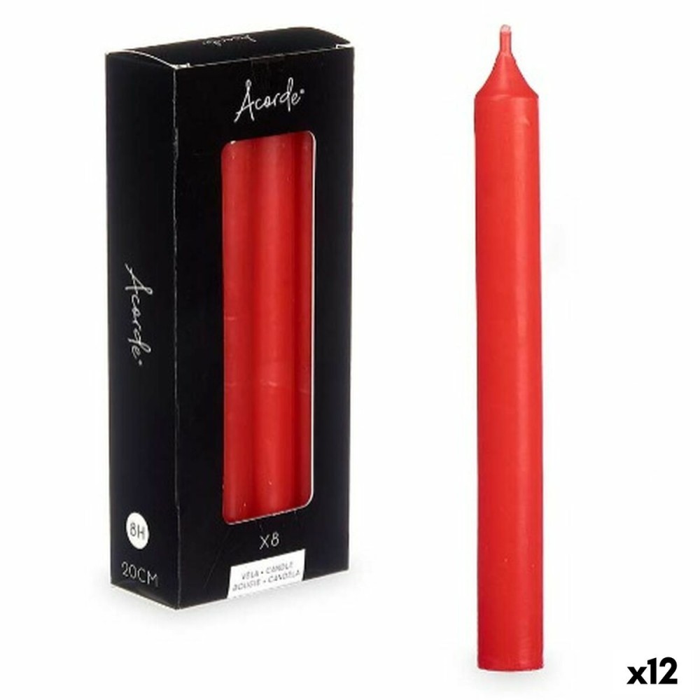 Ensemble de Bougies Acorde 126-C-AR Rouge 2 x 2 x 20 cm (12 Unités)