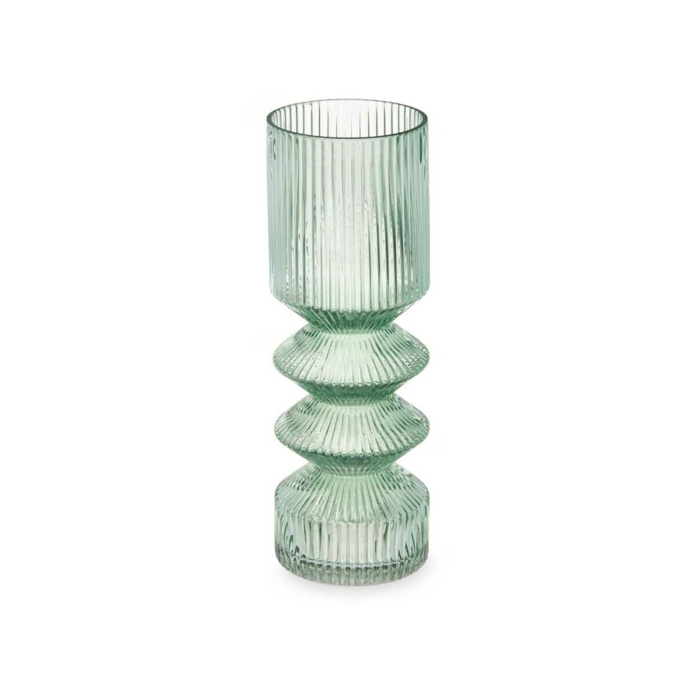 Vase Rayures Vert Verre 8 x 23 x 8 cm (8 Unités)