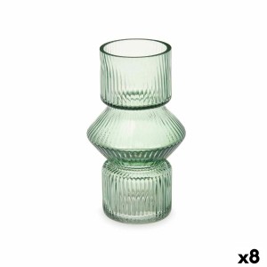 Vase Rayures Vert Verre 9,5 x 16,5 x 9,5 cm (8 Unités)