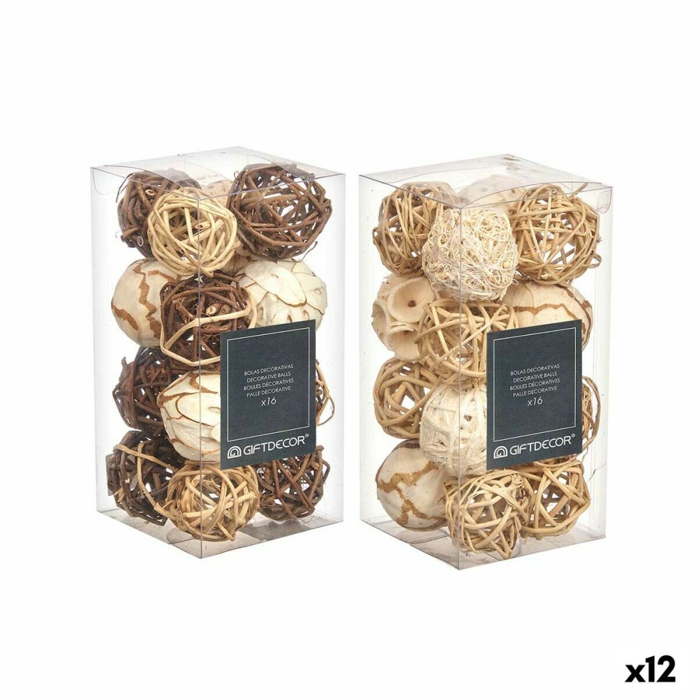 Set of Decorative Balls White Brown (12 Units)