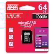 Micro SD Memory Card with Adaptor GoodRam M1AA-0640R12 64 GB UHS-I Class 10 100 Mb/s