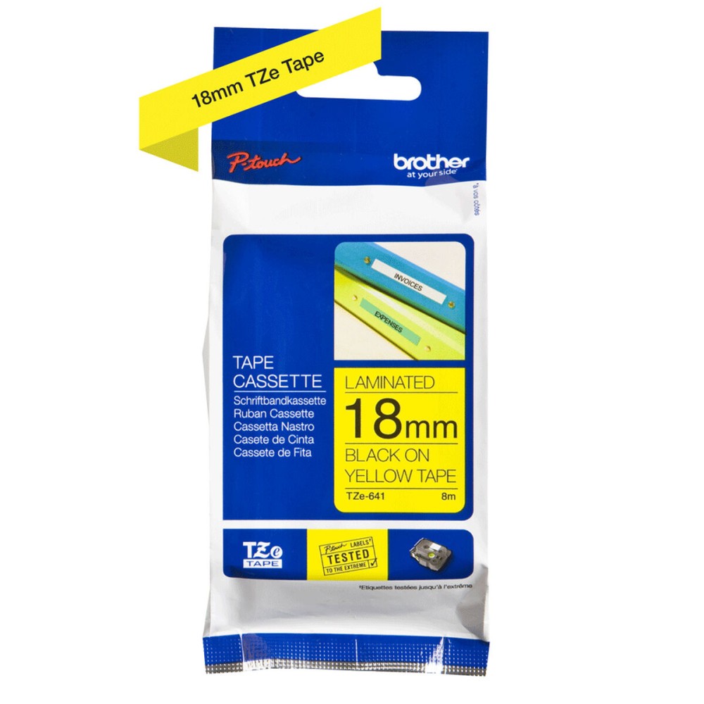 Ruban Laminé pour Etiqueteuses Brother TZE641 Jaune Noir Noir/Jaune 18mm