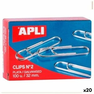Trombones Apli Nº 2 Argenté Argent 32 mm (10 Pièces) (20 Unités)