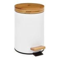 Poubelle à pédale Andrea House Blanc Mat Métal Bambou 3 L (Ø 17 x 26 cm)