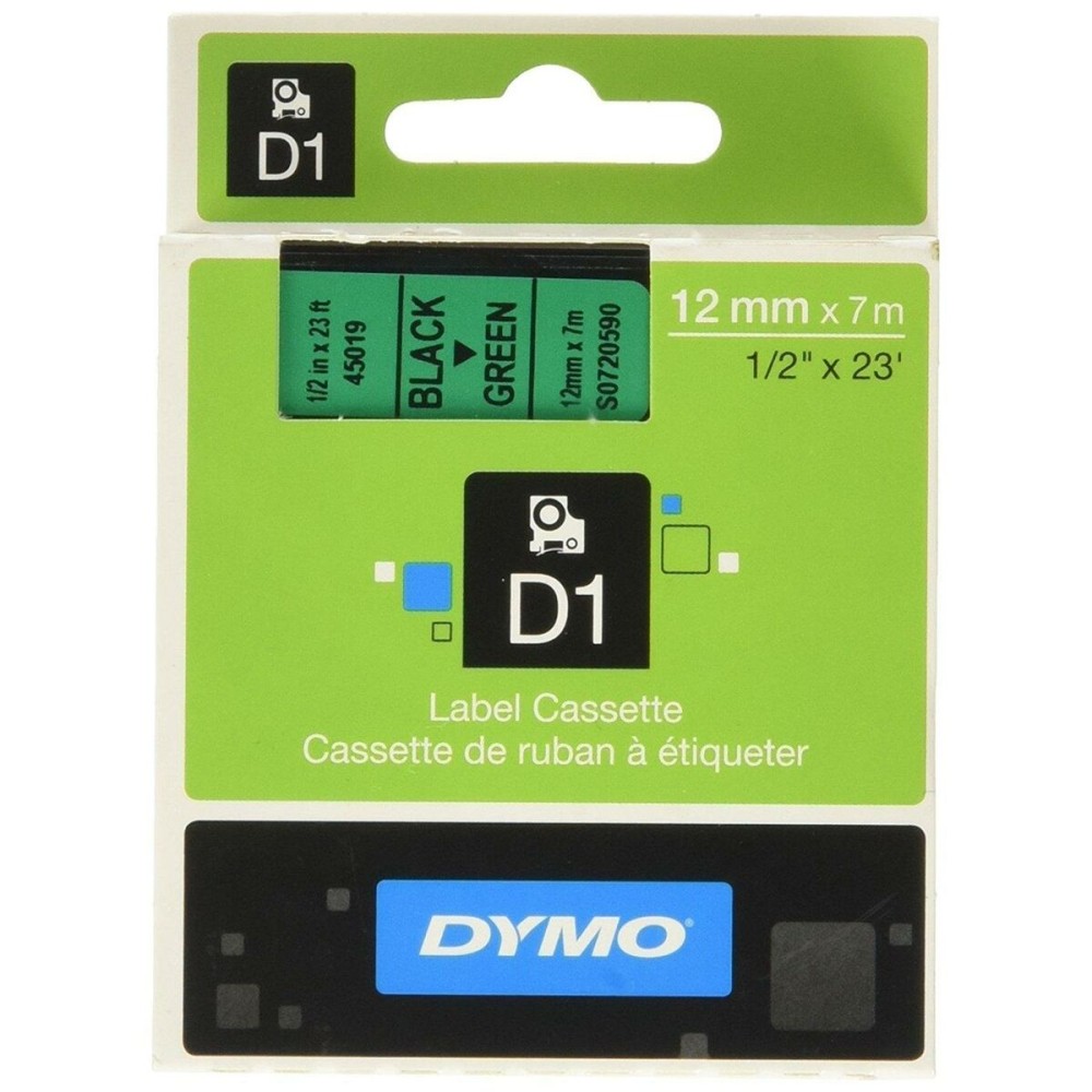 Ruban Laminé pour Etiqueteuses Dymo D1 45019 12 mm LabelManager™ Vert Noir (5 Unités)