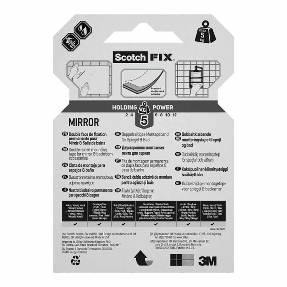 Doppelseitiges Klebeband Scotch 5 kg 19 mm x 1,5 m Spiegel