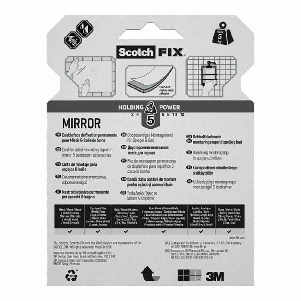 Double Sided Tape Scotch 5 kg 19 mm x 5 m Transparent Mirrors