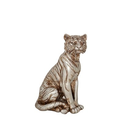 Deko-Figur Romimex Silberfarben Harz Tiger 15 x 21 x 9 cm