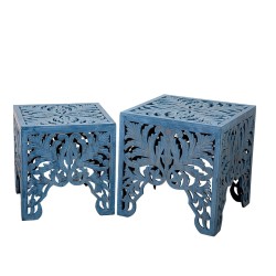 Tables set Romimex Blue Wood 2 Pieces