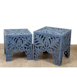 Tables set Romimex Blue Wood 2 Pieces