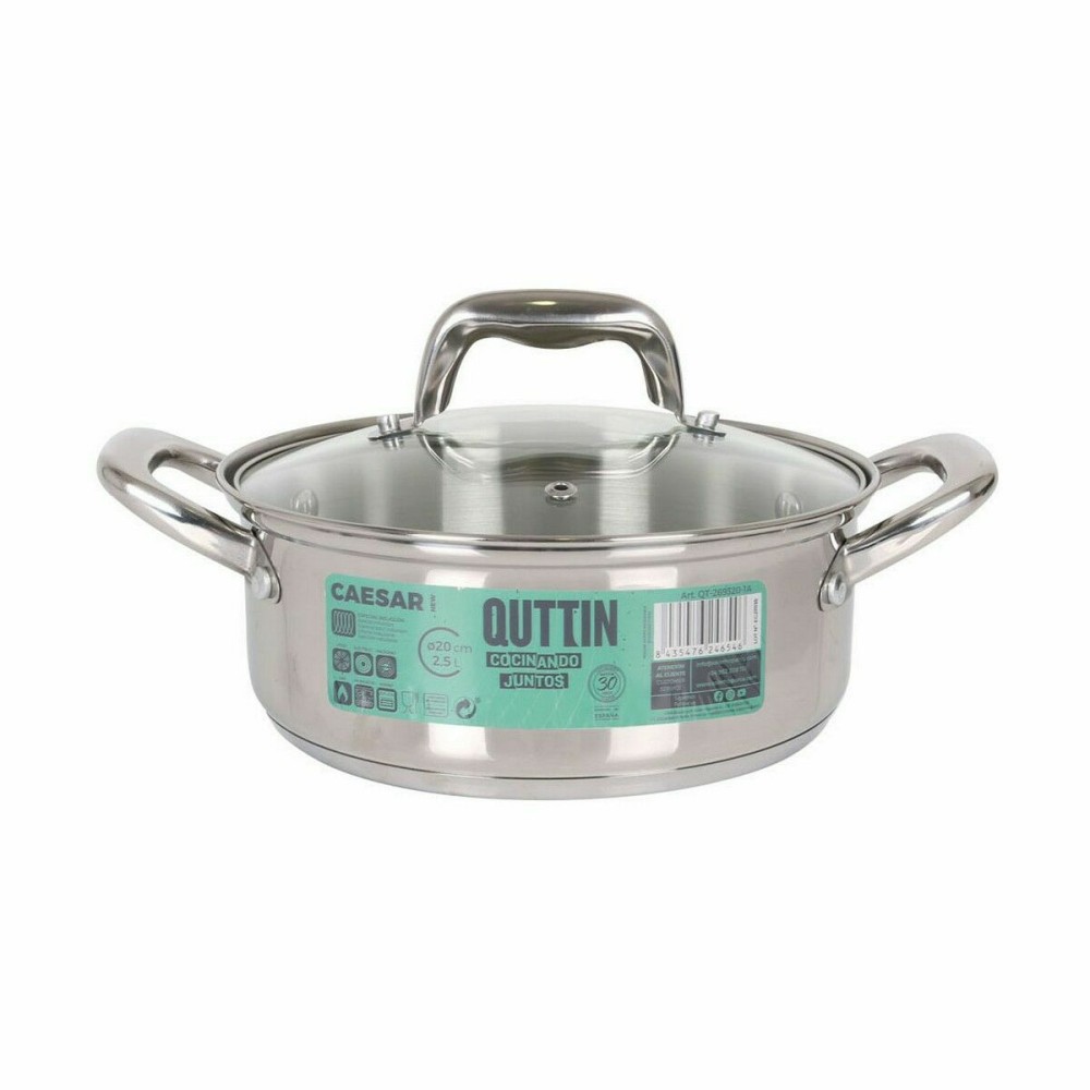 Casserole with glass lid Quttin Caesar Steel ø 20 x 8 cm (6 Units)