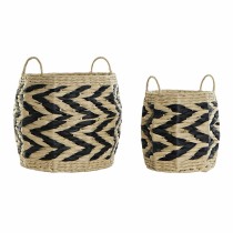 Set de basket DKD Home Decor Noir Marron Clair Fibre naturelle Boho 30 x 30 x 30 cm 2 Pièces (2 Unités)