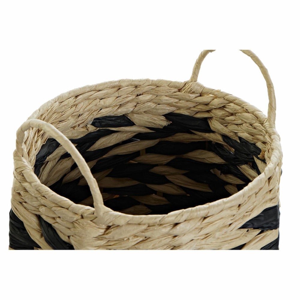 Set de basket DKD Home Decor Noir Marron Clair Fibre naturelle Boho 30 x 30 x 30 cm 2 Pièces (2 Unités)