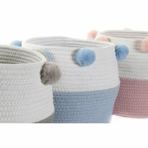 Panier DKD Home Decor Gris Bleu ciel Rose clair Pompons 30 x 30 x 26 cm Bois (3 Unités) (12 Unités)