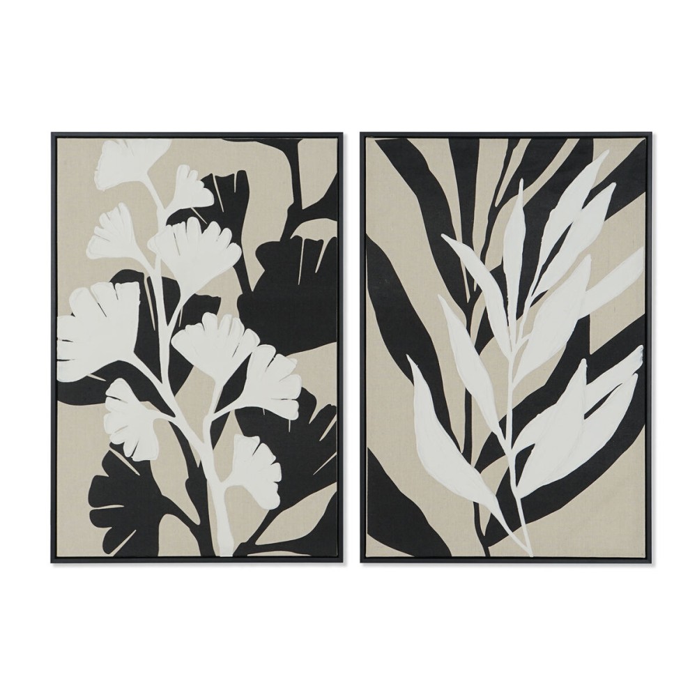 Cadre Home ESPRIT Blanc Noir Beige Feuille d'une plante Urbaine 63 x 4,3 x 93 cm (2 Unités)