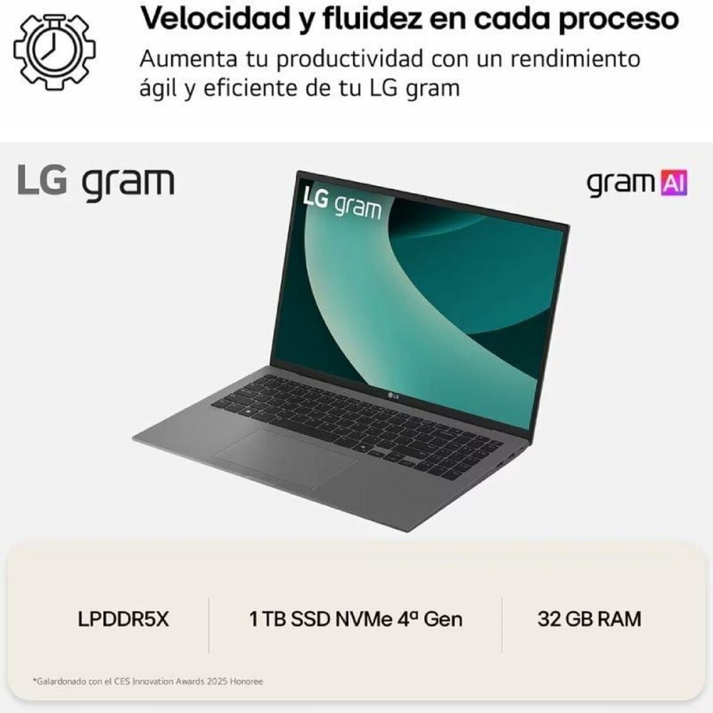 Ordinateur Portable LG 16Z90TL-G.AU88B 16" intel core ultra 7 32 GB RAM 1 TB SSD Espagnol Qwerty