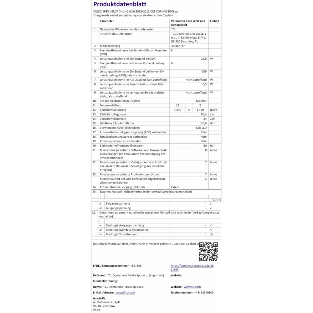 Écran TCL 34R83Q