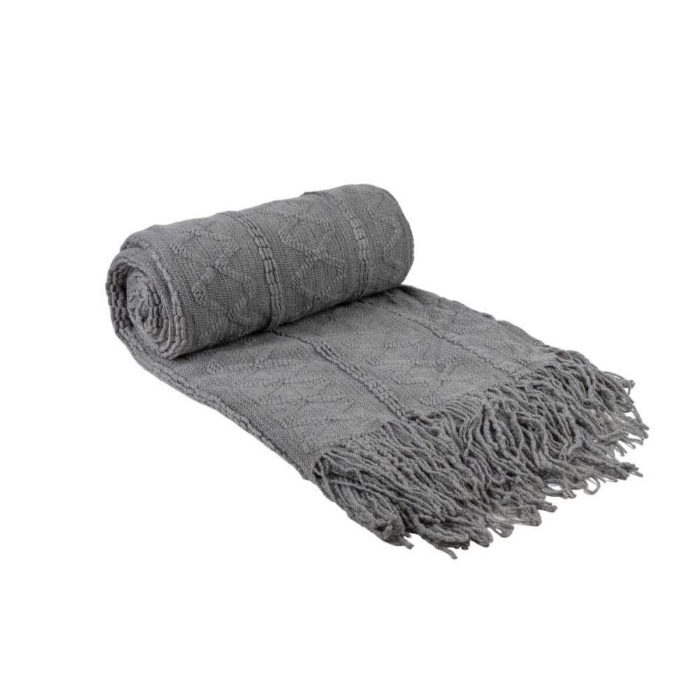 Couverture Romimex Gris Avec franges 130 x 200 x 1 cm