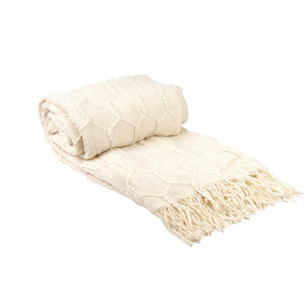 Blanket Romimex White With tassles 130 x 200 x 1 cm