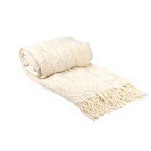 Blanket Romimex White With tassles 130 x 200 x 1 cm