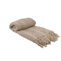 Blanket Romimex Beige With tassles 130 x 200 x 1 cm