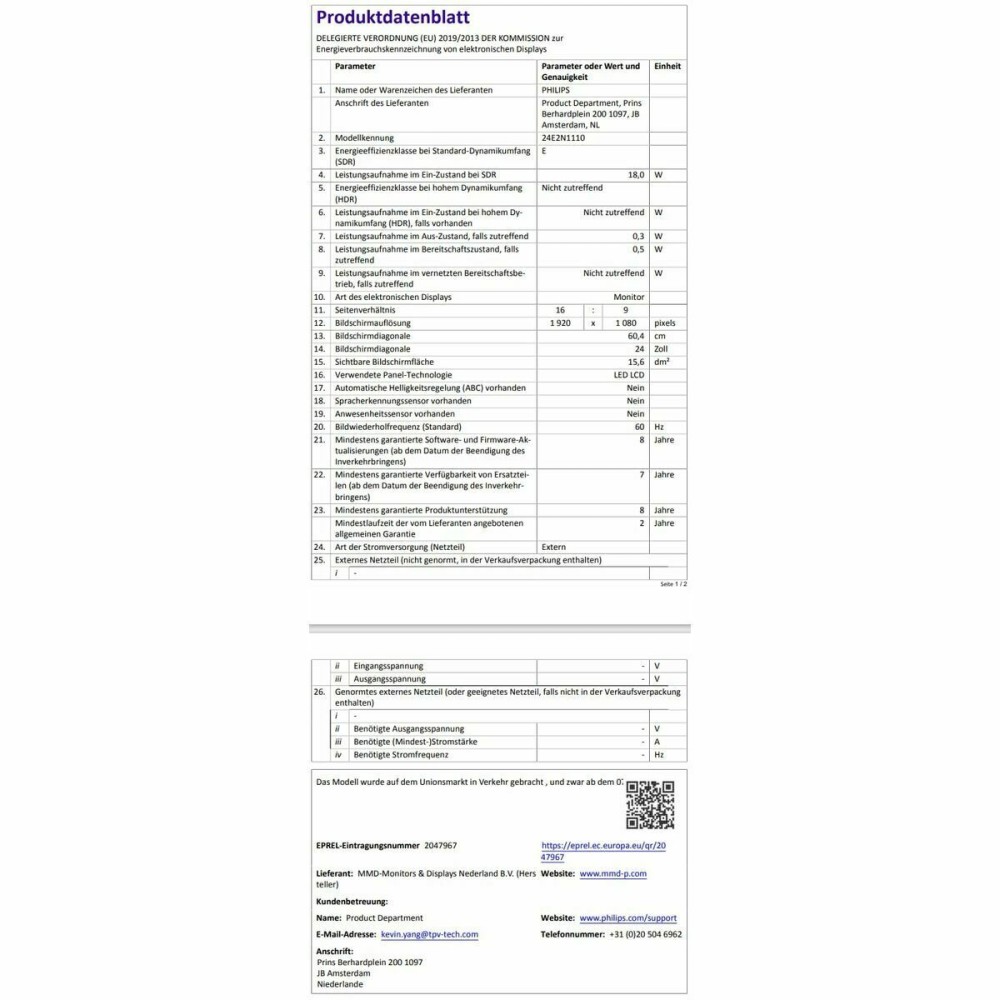 Écran Philips 23,8" Full HD