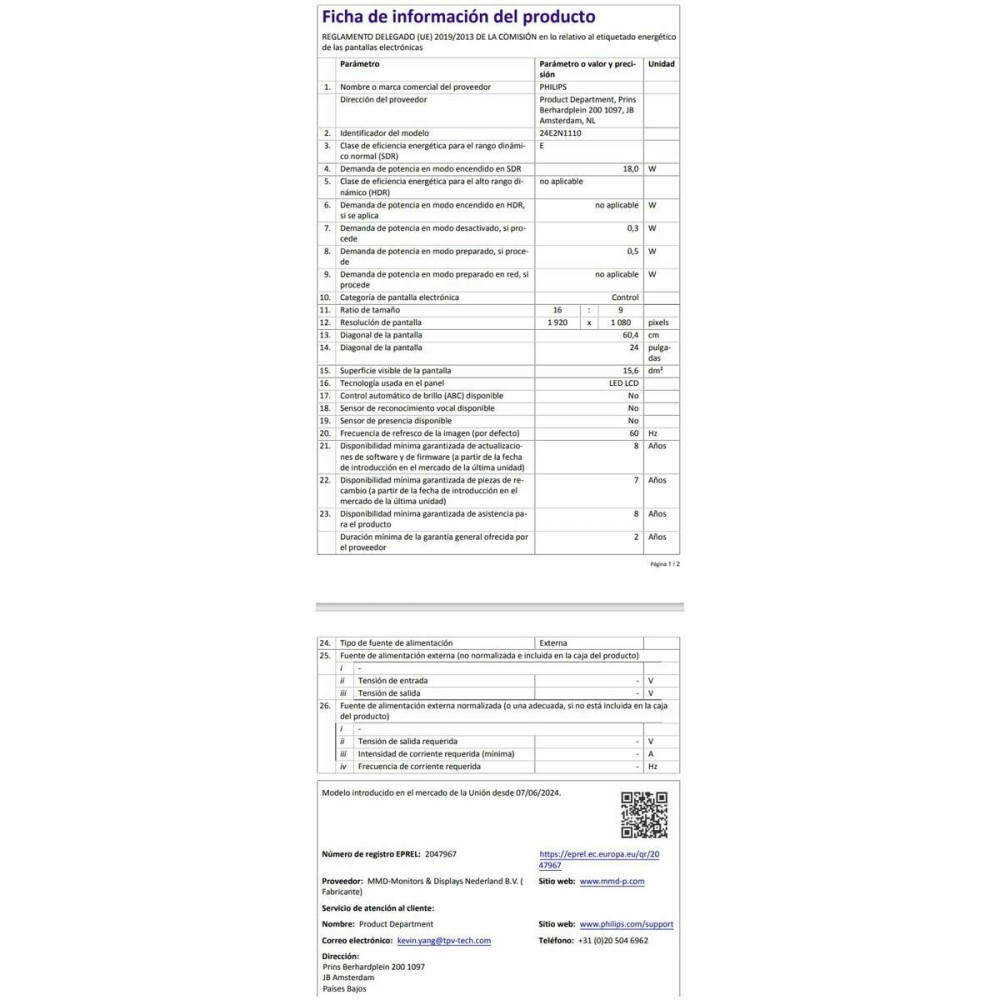 Écran Philips 23,8" Full HD