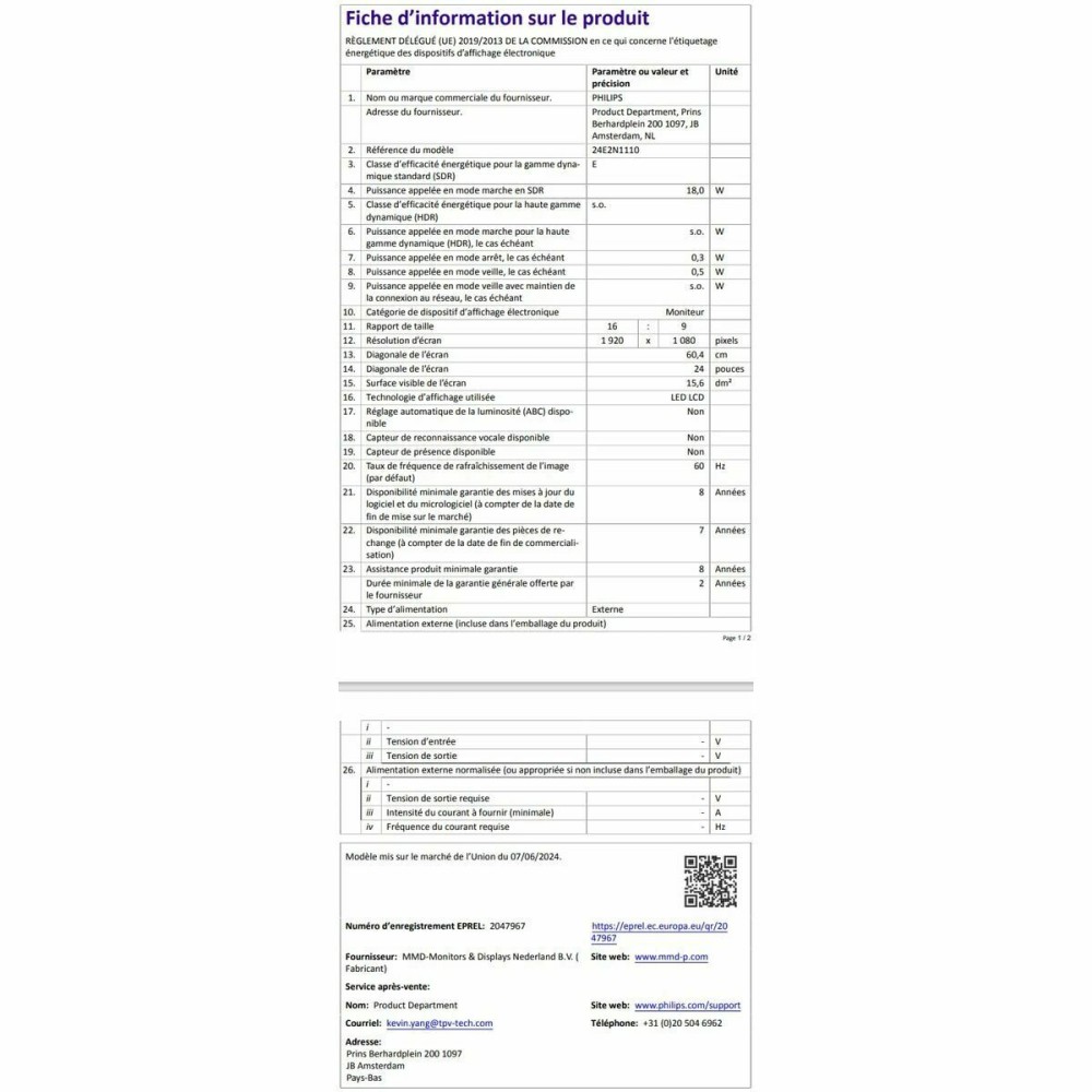 Écran Philips 23,8" Full HD