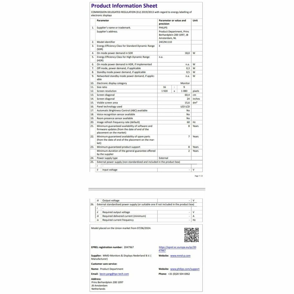 Écran Philips 23,8" Full HD