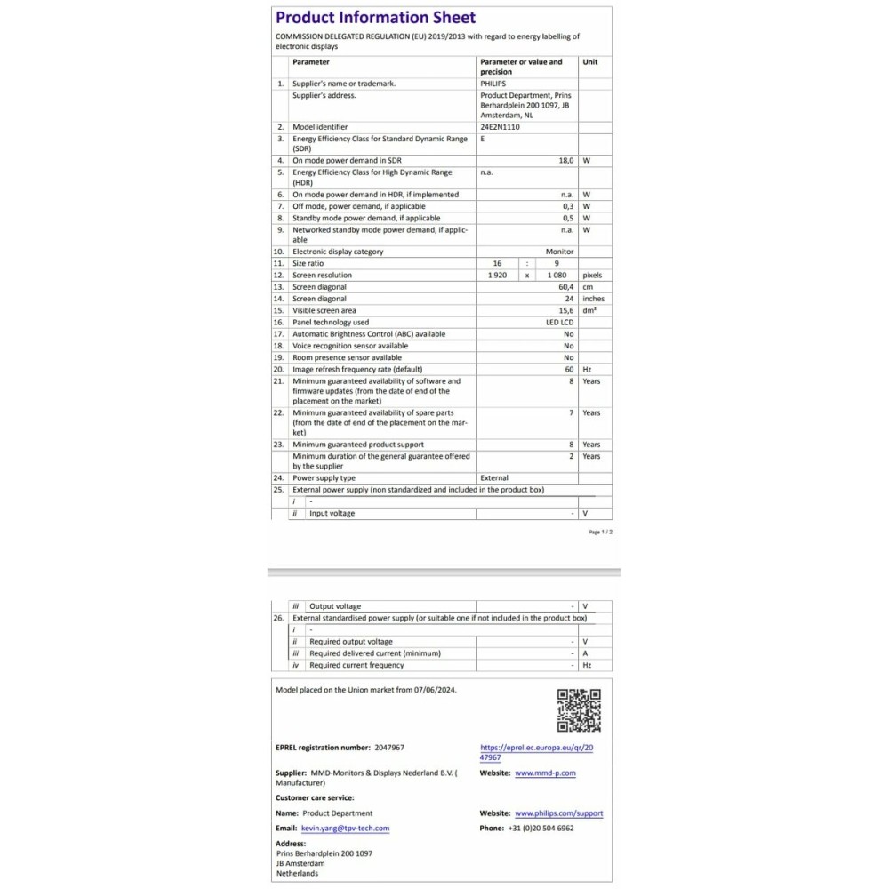Écran Philips 23,8" Full HD