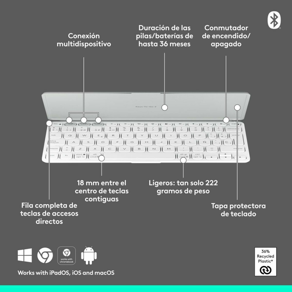 Keyboard Logitech 920-012974 White Grey QWERTY