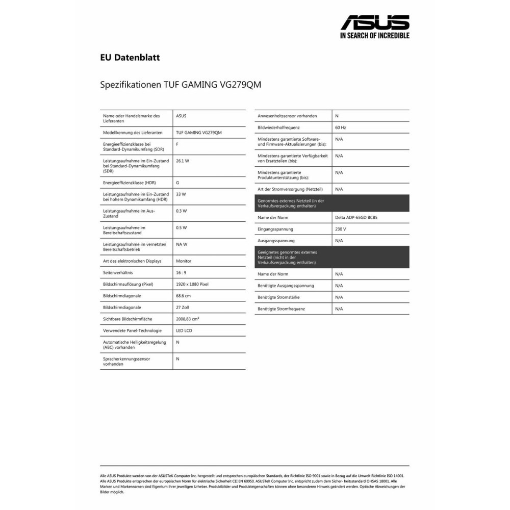 Monitor Gaming Asus VG279QM Full HD 27"