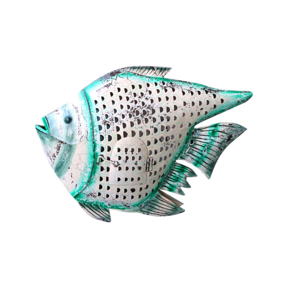 Wall Decoration Romimex Green Beige Fish 63 x 49 x 8 cm