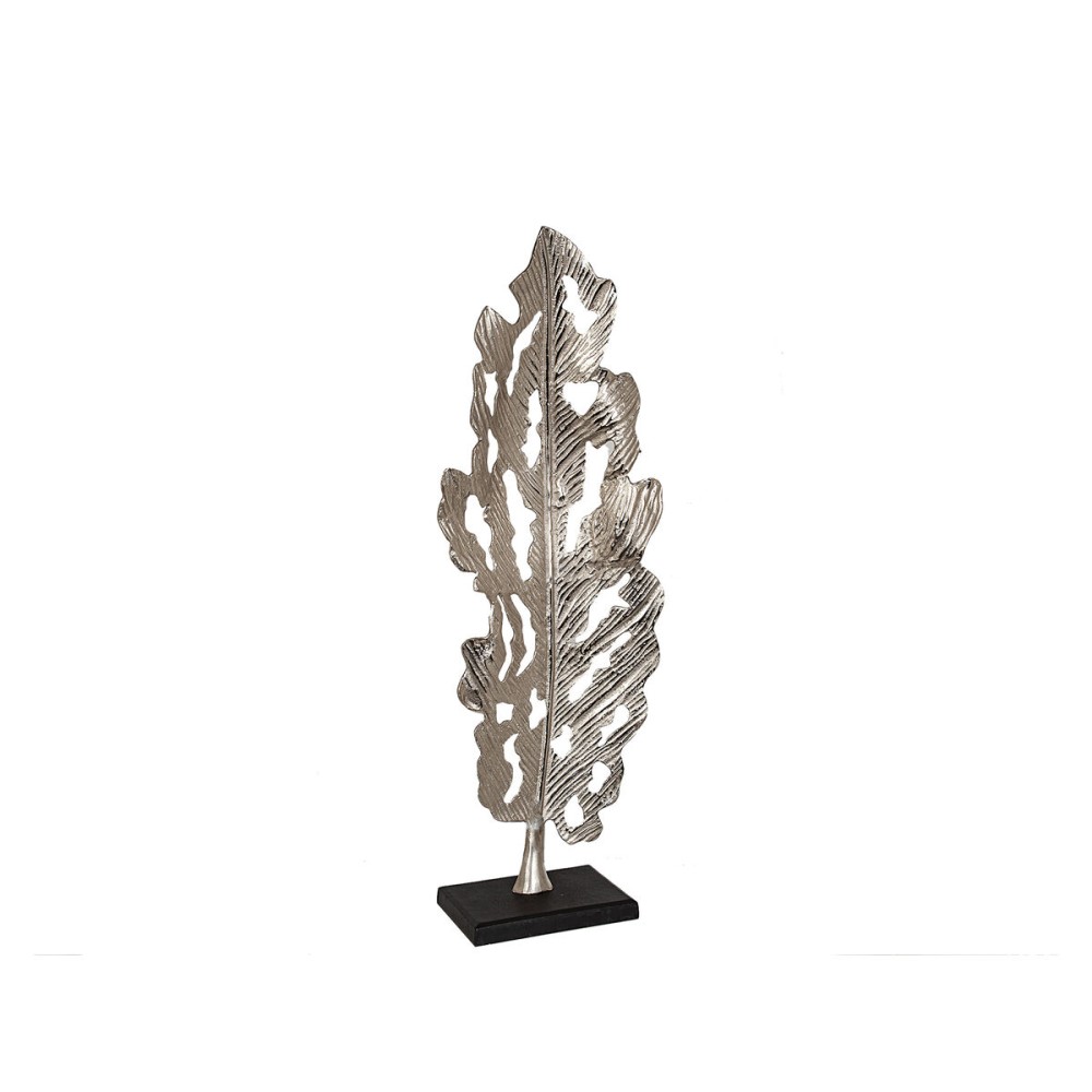 Sculpture Romimex Noir Argenté Aluminium Bois MDF 32 x 89 x 14 cm Feuille d'une plante