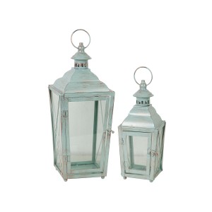 Lantern set Romimex White Metal Stripped 15 x 38 x 15 cm 2 Pieces