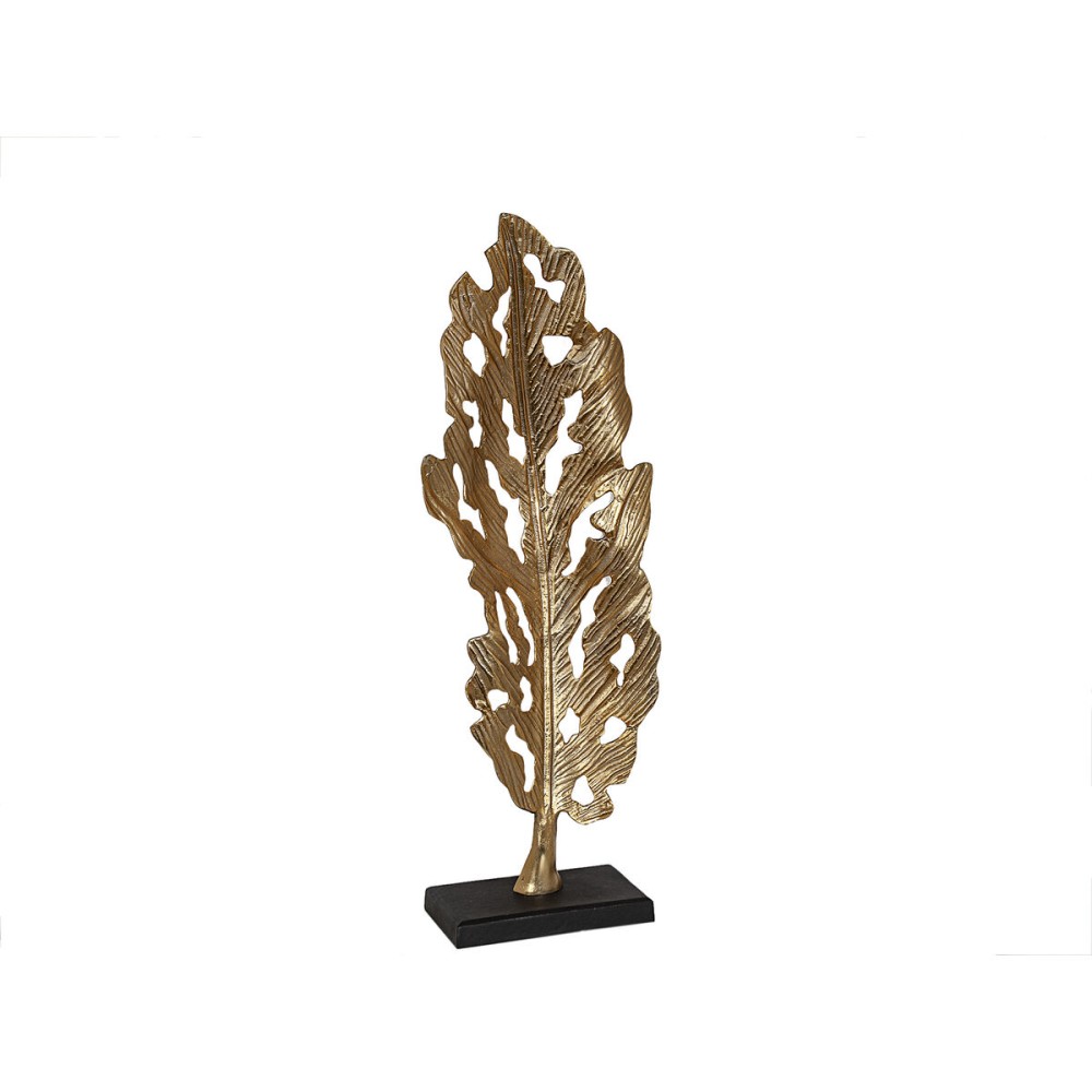 Skulptur Romimex Schwarz Gold Aluminium Holz MDF 32 x 89 x 14 cm Pflanzenblatt