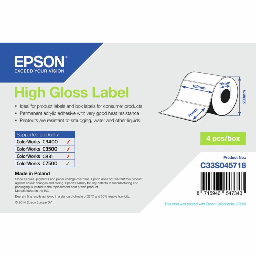 Etiquettes pour Imprimante Epson C33S045718 Blanc (1 Unité)