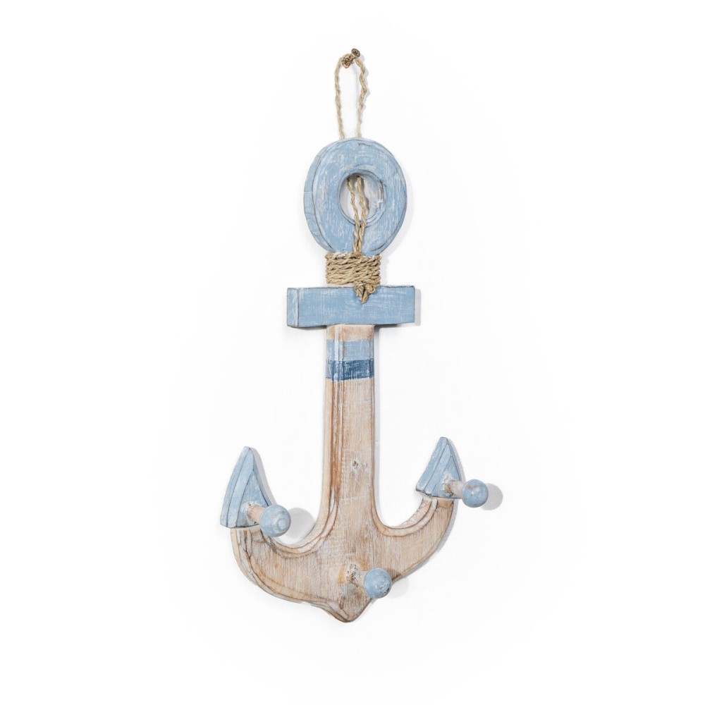 Wall mounted coat hanger Romimex Blue Natural Wood Anchor 23 x 40 x 7 cm