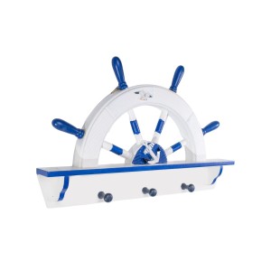 Wall mounted coat hanger Romimex Blue White Wood Rudder 44 x 30 x 2 cm