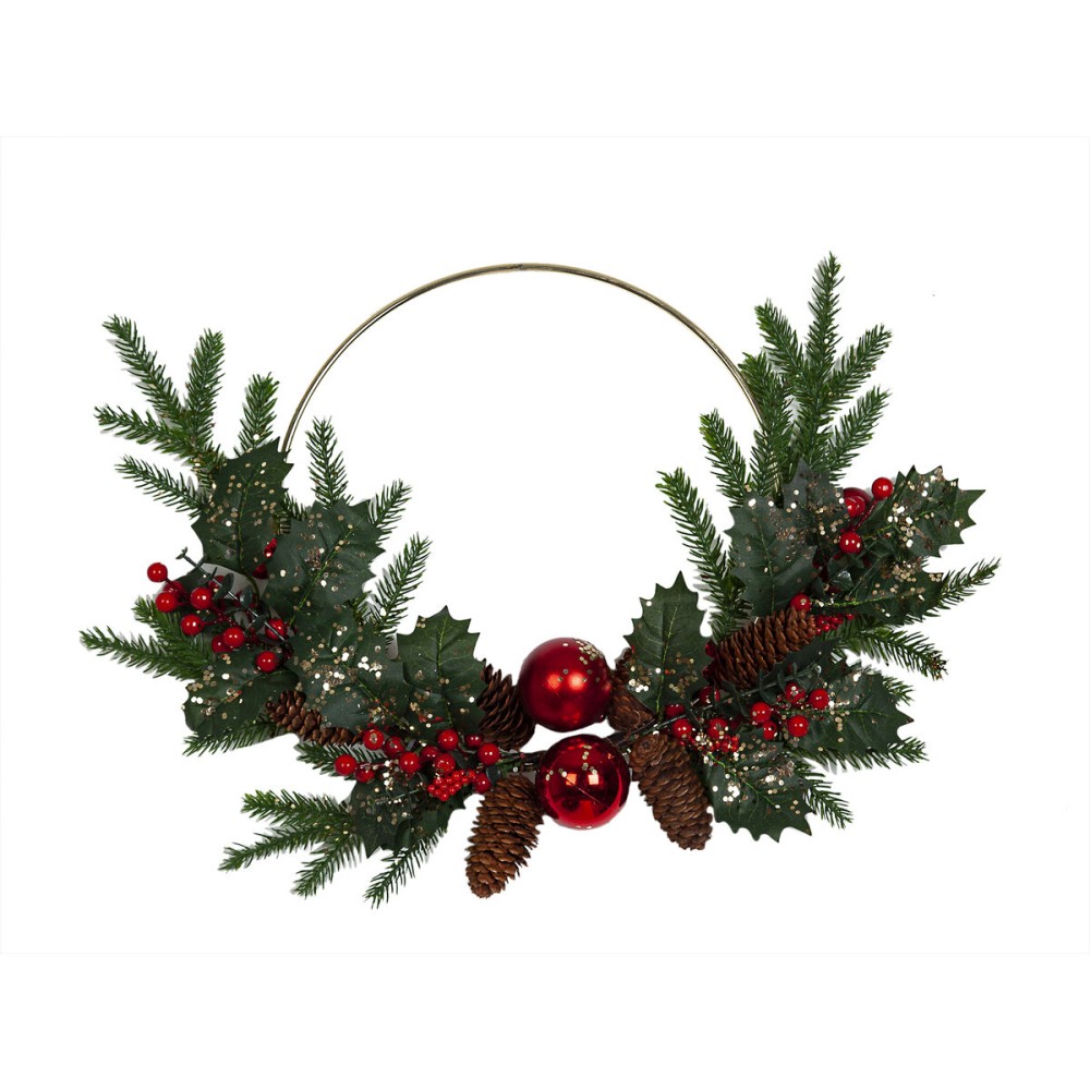 Couronne de Noël Romimex Rouge Vert Doré Polyéthylène Pomme de pin Boules de Noël 45 x 55 x 45 cm