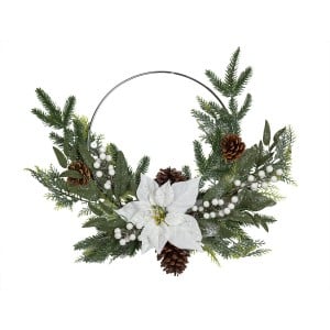 Couronne de Noël Romimex Blanc Marron Vert Polyéthylène Fleurs 45 x 55 x 45 cm