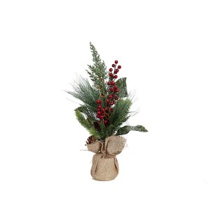 Plante décorative Romimex Rouge Vert Beige Pomme de pin Sapin 12 x 48 x 12 cm