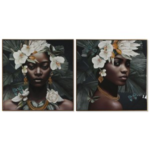 Painting Home ESPRIT Colonial African Woman Lacquered 100 x 3,5 x 100 cm (2 Units)