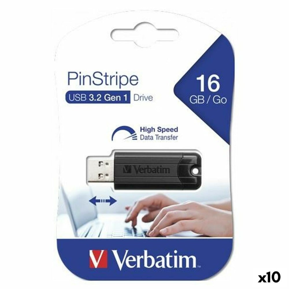 Pendrive Verbatim Pinstripe Schwarz 16 GB (10 Stück)