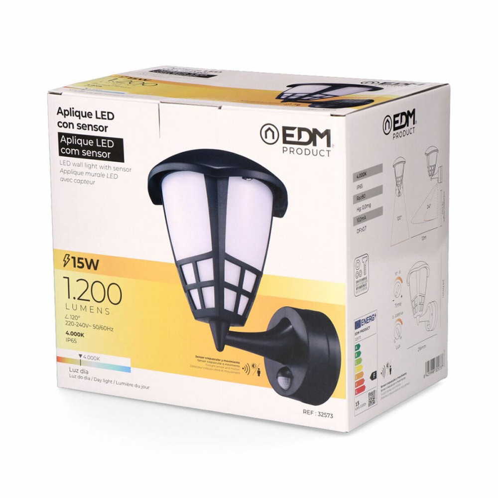 Wandleuchte EDM 32573 Schwarz PVC F 1200 Lm 15 W (4000 K)