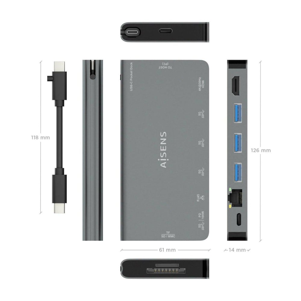 Hub USB Aisens ASUC-8P015-GR Grau (1 Stück)
