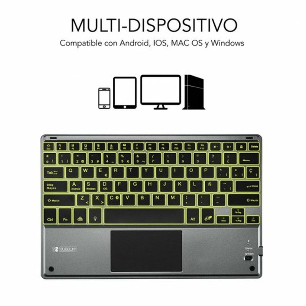 Bluetooth-Tastatur für Tablet Subblim SUB-KBT-SMBT51 Grau Bunt Qwerty Spanisch QWERTY