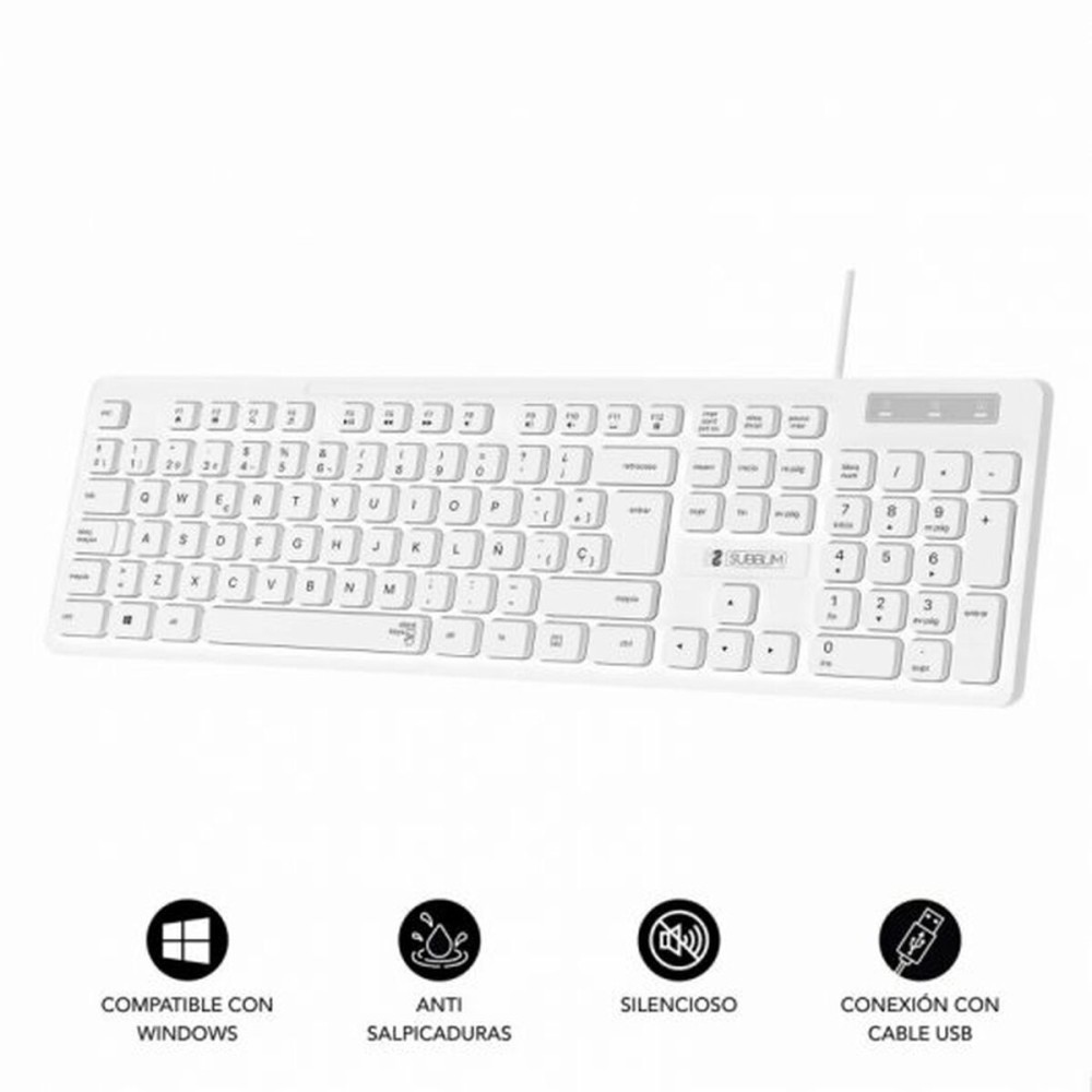 Tastatur Subblim SUBKBC-0SSK51 Weiß Qwerty Spanisch