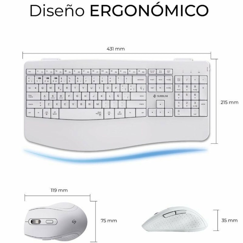 Tastatur mit Maus Subblim SUBKBC-DCOPW1 Weiß