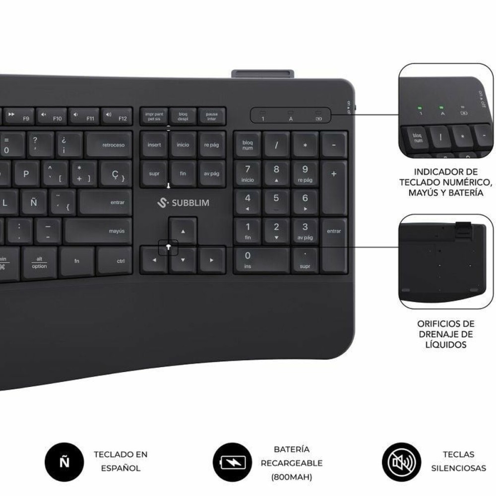 Tastatur mit Maus Subblim SUBKBC-DCOPW2 Schwarz
